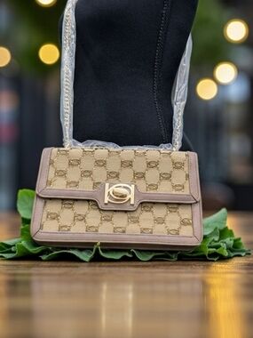 Bebe Agathe jacquard Crystal Shoulder Bag- Taupe